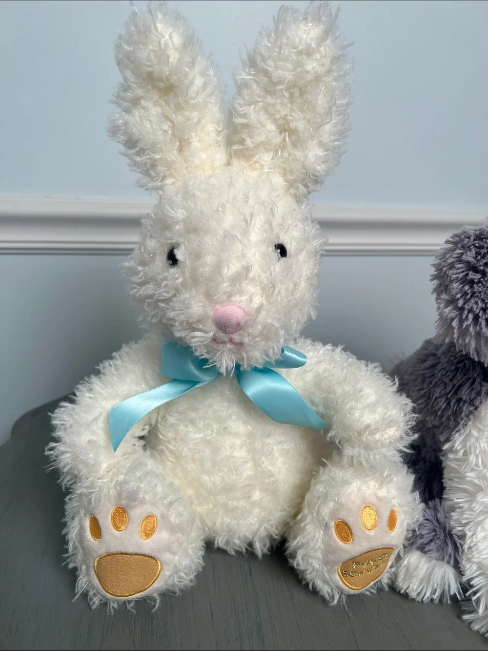 F.A.O Schwartz. Plush Bunny & Puppy Set - Cream Bunny with Bow, White Gray Puppy